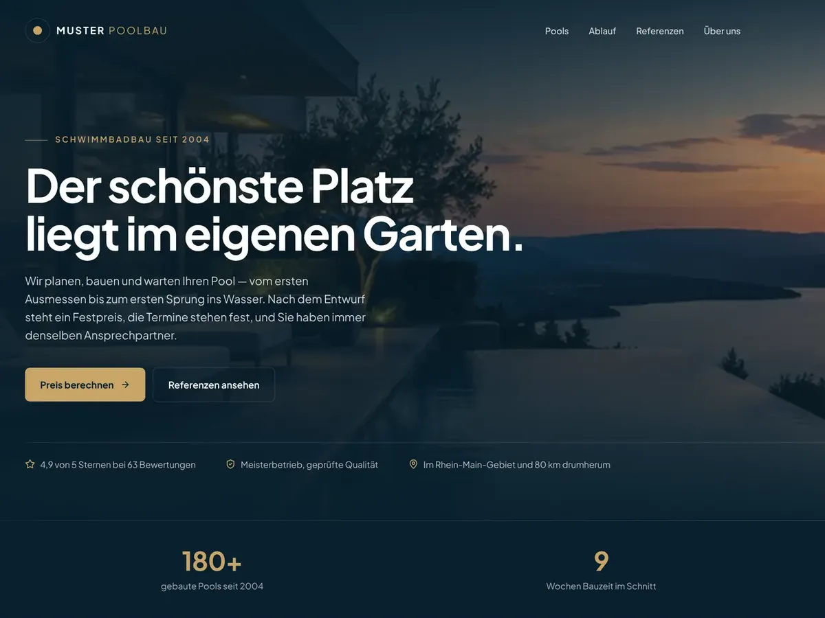Fiktives Beispiel einer Handwerker-Website mit Preisrechner, Betrieb erfunden