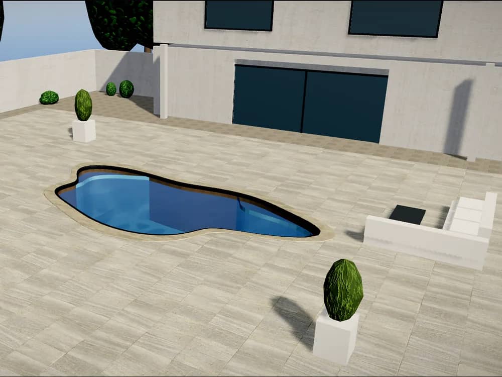 3D-Pool-Konfigurator: Pool in Freiform mit geschwungenem Rand