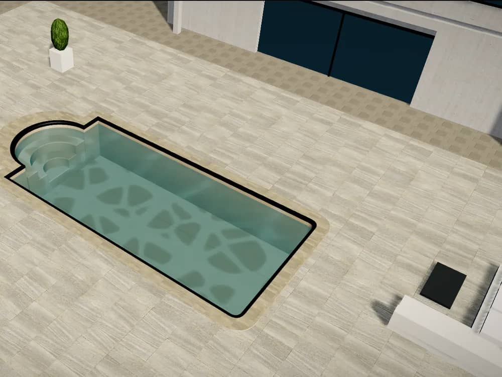 3D-Pool-Konfigurator: Pool mit sandfarbener Folie, das Wasser wirkt karibikgrün