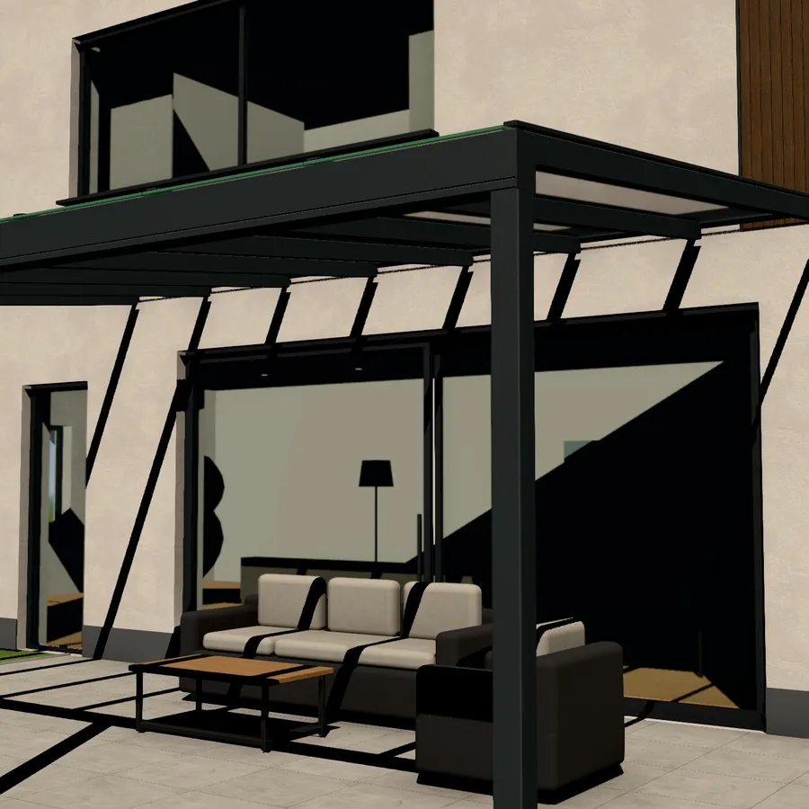 3D-Konfigurator: Terrassendach in RAL 7016 Anthrazitgrau