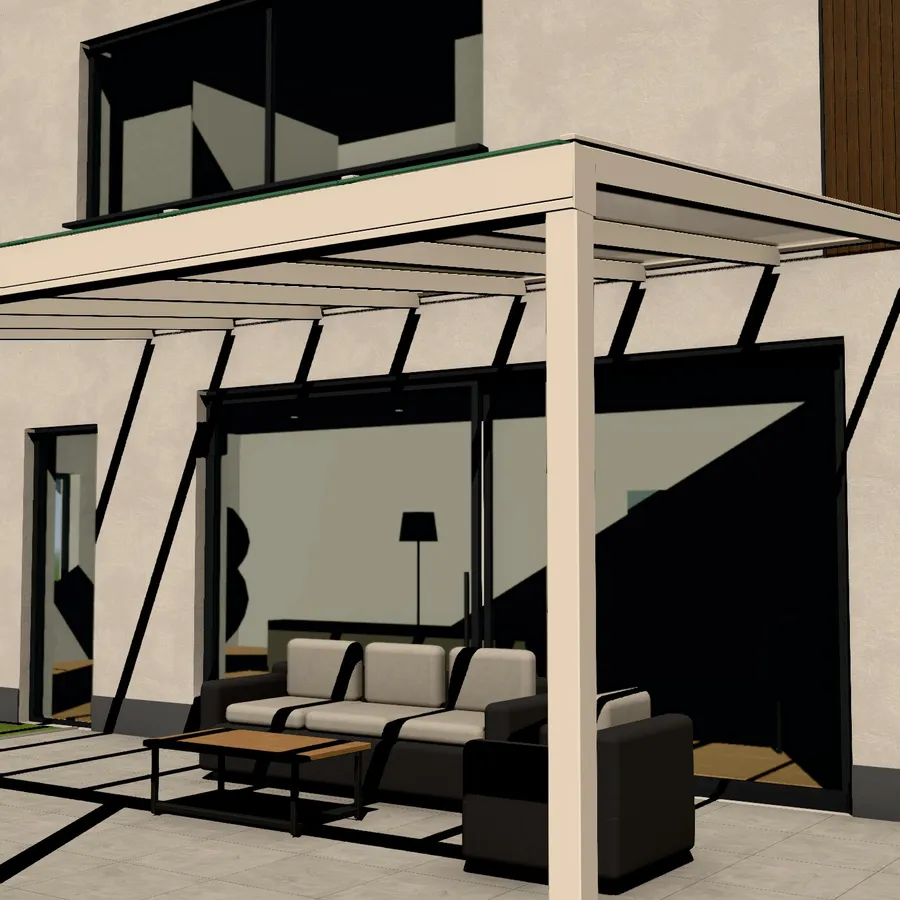 3D-Konfigurator: Terrassendach in RAL 9001 Cremeweiß