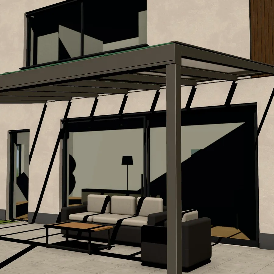 3D-Konfigurator: Terrassendach in RAL 9007 Graualuminium